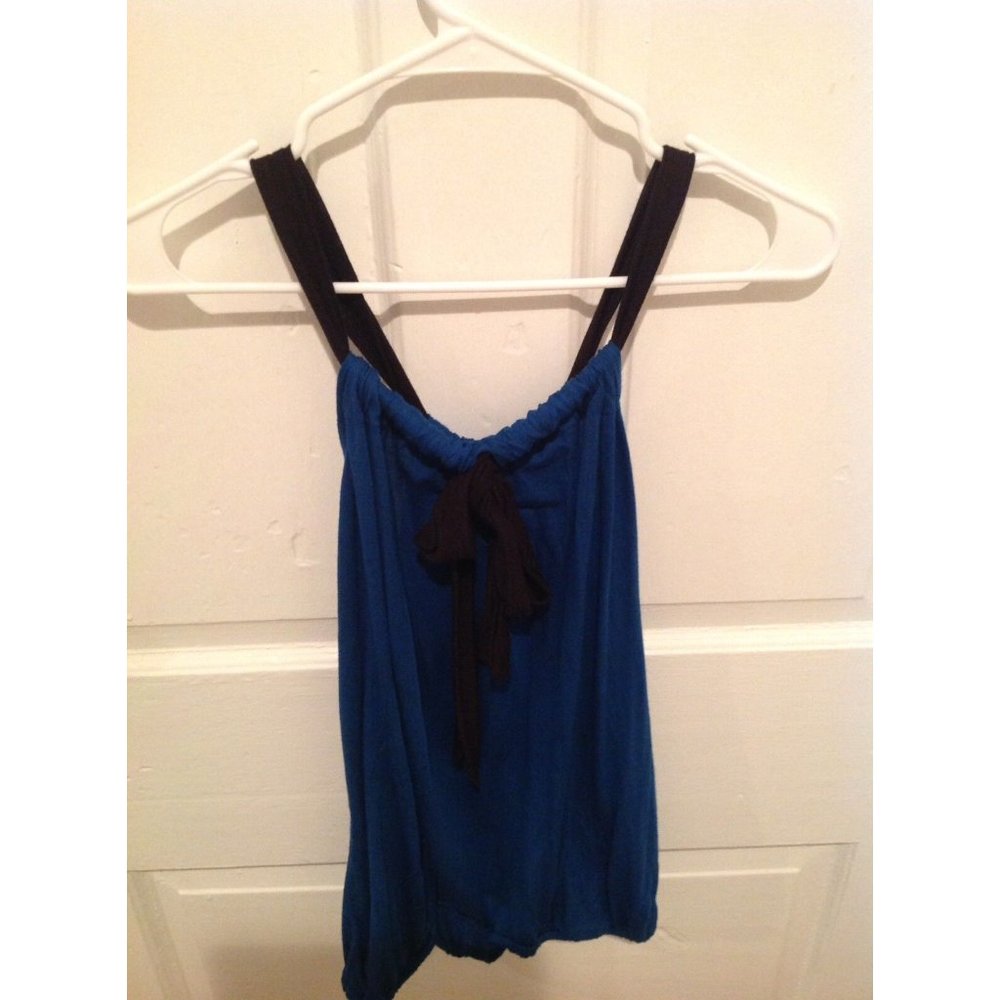 Bread & Butter Women's Small Blue Black Sleeveless Drawstring Collar Tank Top